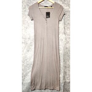 ATM Ribbed Midi Dress Womens Small Stretch Modal V-Neck Short Sleeve New